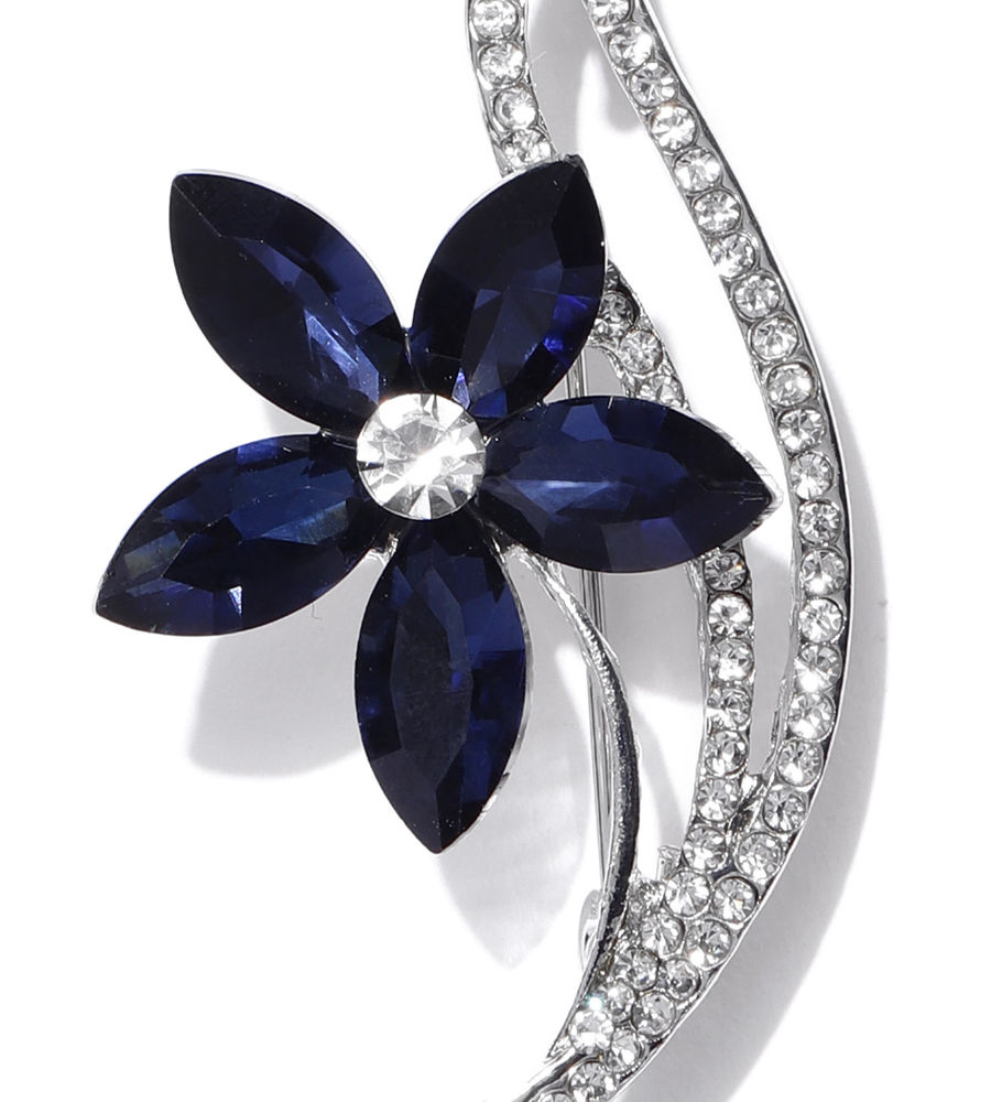 YouBella Stylish Floral Shape Jewellery Silver Plated Brooches for Women (Blue) (YB_Brooch_91)